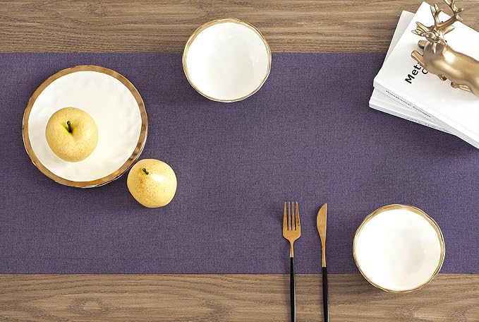 Basic Linen Style Table Runner, 14x90 Inch Purple | Mitered Corner Design - Image 3