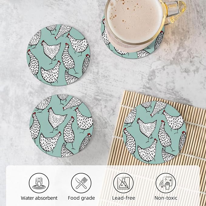 Cute Chicken Coasters Set of 4, Absorbent Ceramic Drink Coasters Cup Mat - Image 5
