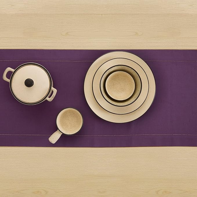 Solino Home Cotton Linen Dining Table Runner Purple Hemstitch, 14 x 90 in | - Image 3