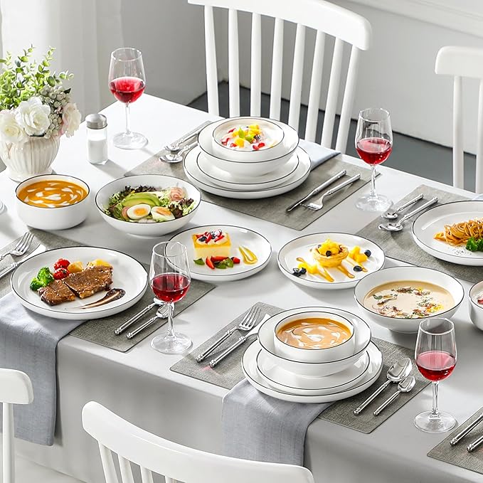 MALACASA 24 Pcs Porcelain Plates and Bowls Sets, Dinnerware Set - Image 5