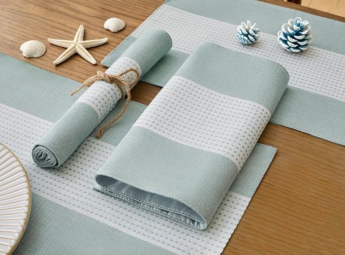 Wracra Linen Placemats Set of 6, Aqua Blue Place Mats - Image 4