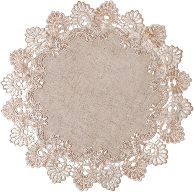 European Antique Jacquard Lace Table Doilies, Small Farmhouse Linen Embroidered by VIRFONOR