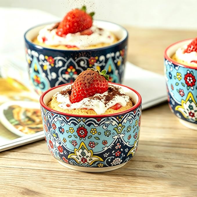 4 oz Ramekins Oven Safe Set of 6, Ceramic Sauce Cups, Bohemian | Ideal - Image 4