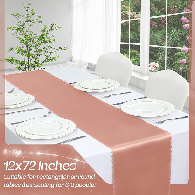 VACVELT Rose Gold Satin Table Runners, 12x72 Inch, 12 Pack, Scalloped Edge | - Image 3