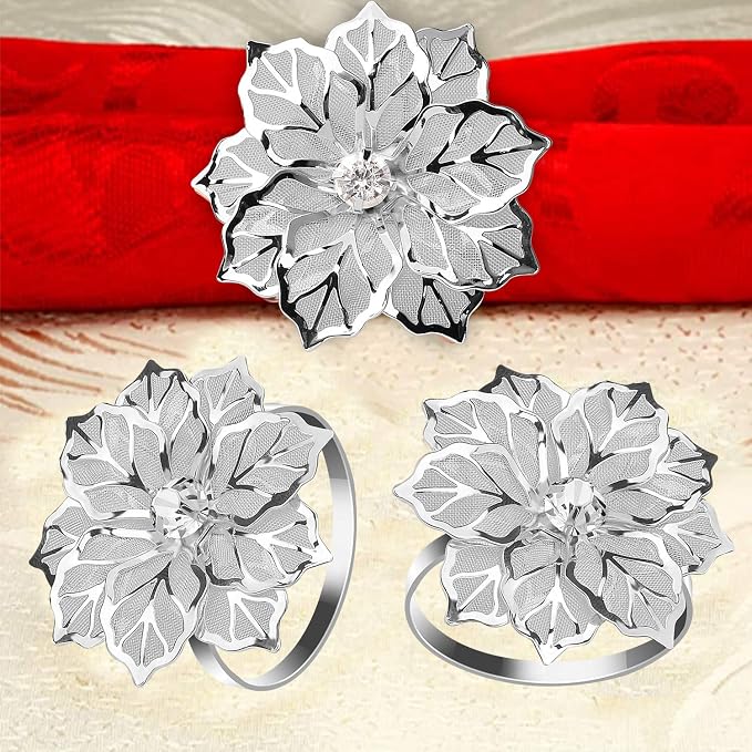 KPOSIYA Hollow Out Flower Napkin Ring Holder Metal Napkin Rings Set of 20 - Image 6