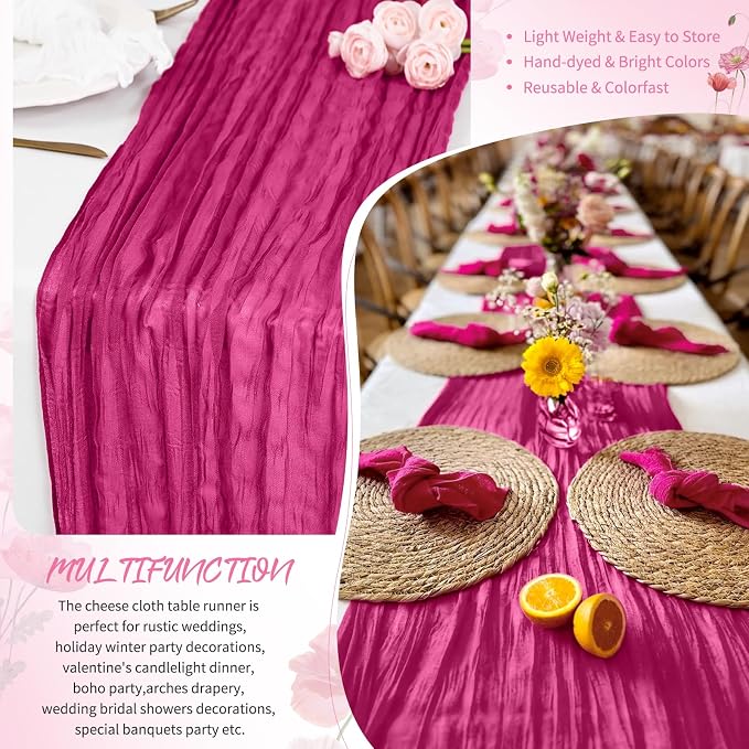 Showgeous 30 Pack Fuschia Cheesecloth Table Runner, 17 x 108 Inches | Boho - Image 5