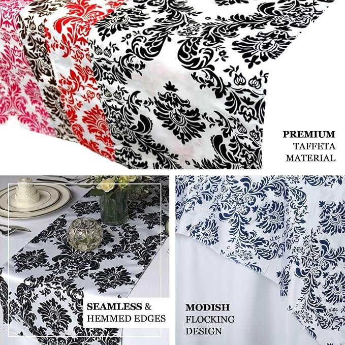 Efavormart Black Damask Flocking Premium Table Top Runner - Image 3