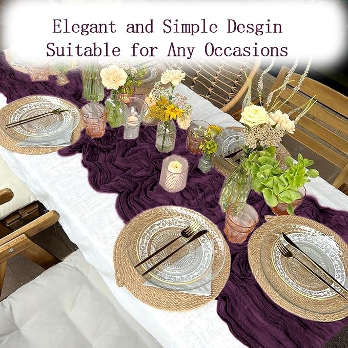 4 Pack Dark Purple Cheesecloth Table Runner 20 x 120 inch Gauze Table Runners - Image 5