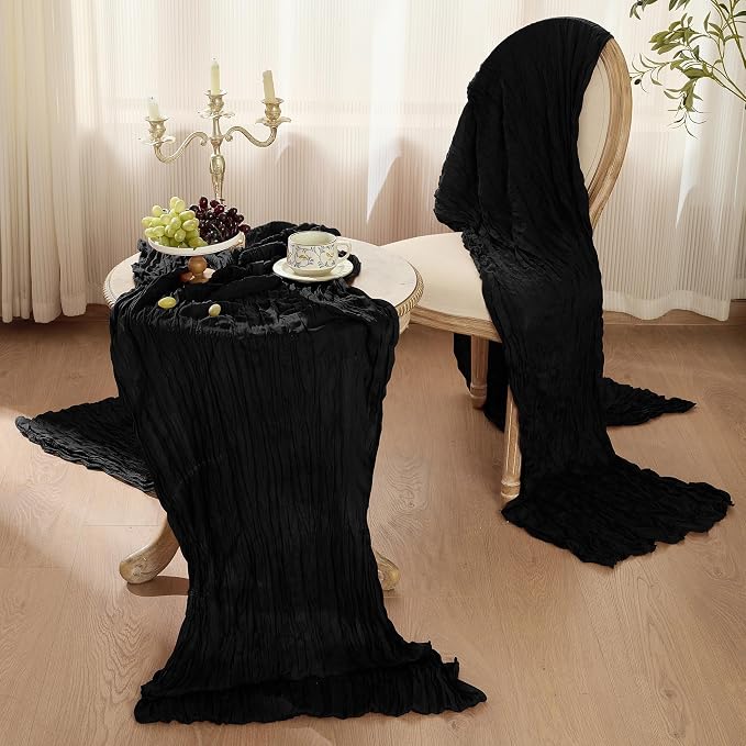 12 Pack Black Cheesecloth Table Runner Boho Gauze Black Decor | 120 Inch Sheer - Image 3