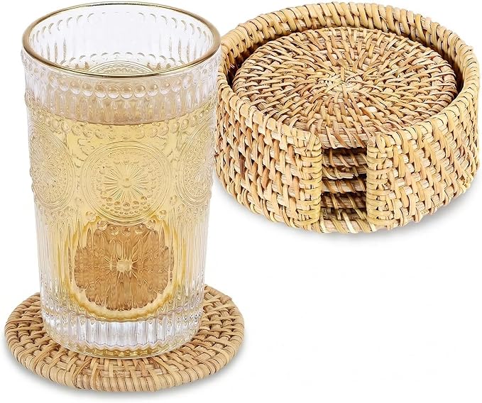 Drink Coasters Set of 6, Handwoven Rattan Coasters by Unknown