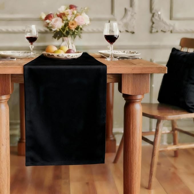 FOLINS&HOME Black Waterproof Decorative Table Runner 90 Inches Long | 210GSM by FOLINSHOME