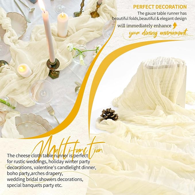 4 Pack Cheesecloth Table Runner 10FT Beige Table Runner Boho Gauze Cheese Cloth - Image 6
