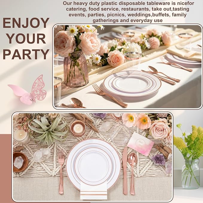GATHER 350PCS Rose Gold Plastic Plates - Image 8