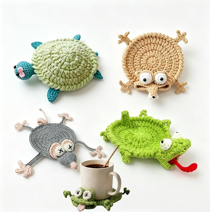 Splat Crochet Coasters, Splat Coasters, Funny Crochet Coasters, Crochet Animal by Unknown
