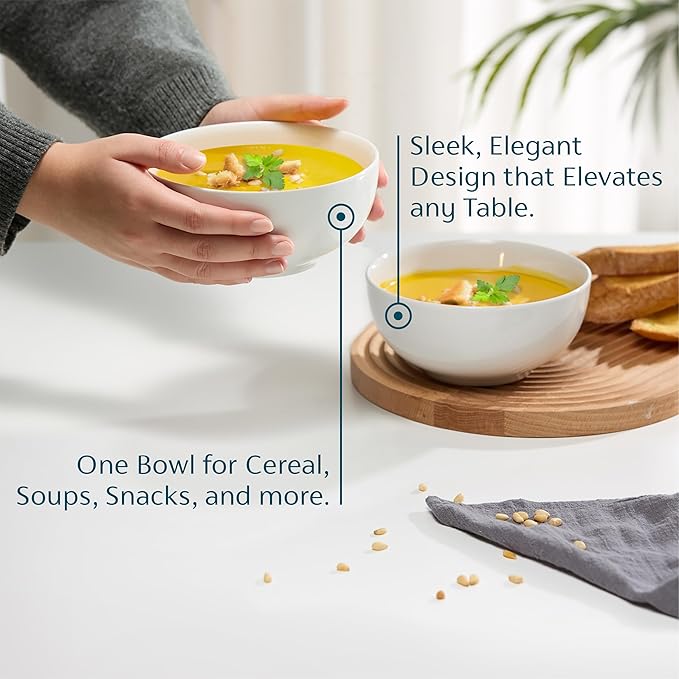 KooK Ceramic Soup bowls, Dishwasher and Freezer Safe, Porcelain Dishes - Image 2