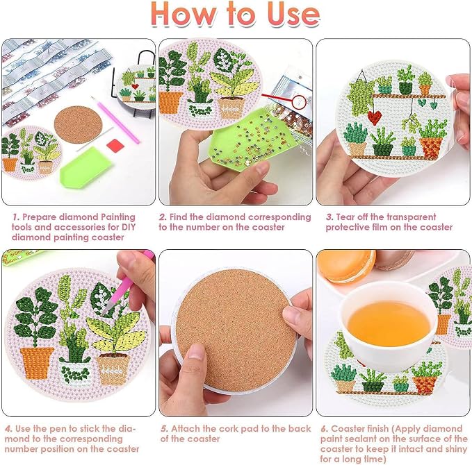 8 PCS Plant Diamond Art Coasters Kits | Diamond Paintings Coasters - Image 3