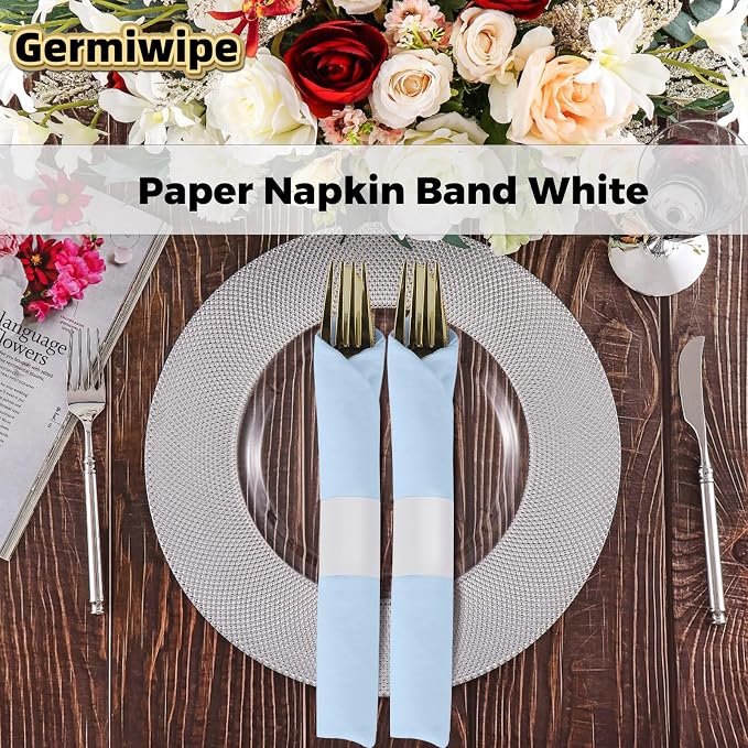 Germiwipe 500 Pcs Napkin Bands, Paper Napkin Rings Self-Adhesive, | Silverware - Image 4
