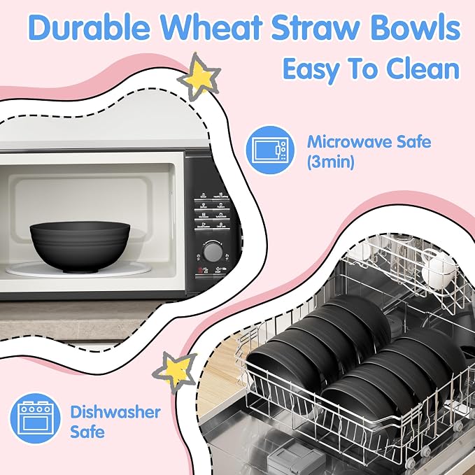 Quatish 4 PCS Unbreakable Cereal Bowls, Dishwasher & Microwave Safe Wheat Straw - Image 3