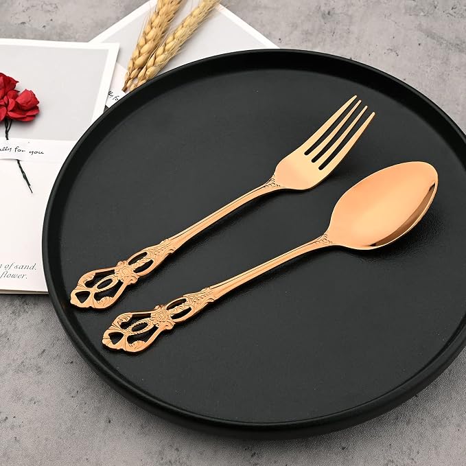 Mirror Polished Copper Silverware Set, 24-Piece 18/10 Stainless Steel Rose Gold - Image 3