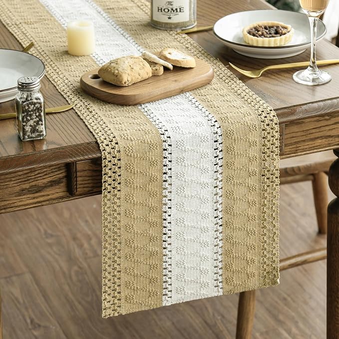 Artoid Mode Burlap Brown Farmhouse Woven Table Runner 12x108 Inch | Seasonal by ArtoidMode