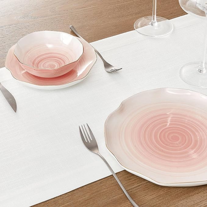 Linen Textured Border Table Runner, 14 x 48 Inch White | Mitered Corner Design - Image 5
