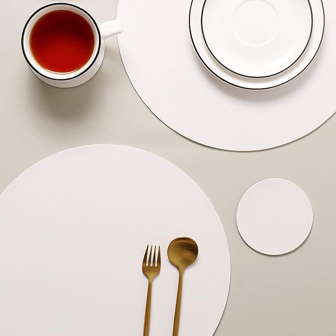 Embossed PU Leather Placemats, Waterproof Coffee Coasters, Kitchen Table Mats - Image 8