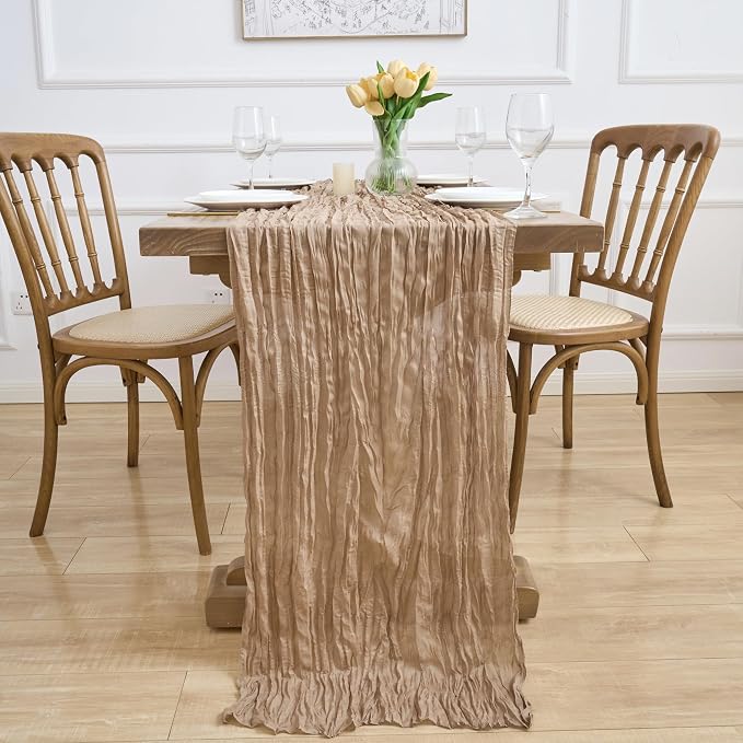 Asee'm Nude Brown Cheesecloth Table Runner Summer Boho Rustic Gauze 10FT | Fall - Image 6