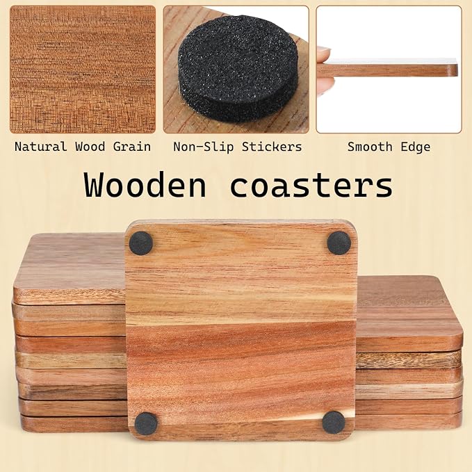 16 Pcs Unfinished Wood Coasters, 4 Inch Square Acacia Wooden Coasters - Image 4