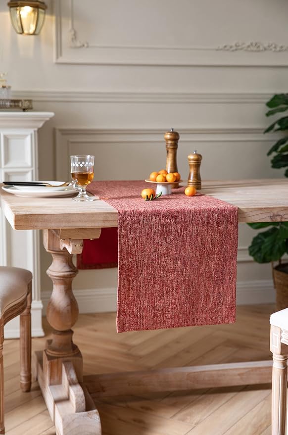Burlap Style Farmhouse Table Runner, 14x48 Inches Red | Thick Durable Fabric - Image 3