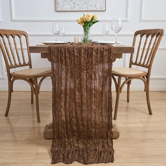 Asee'm 6pcs Brown Coffee Cheesecloth Table Runner 10FT Boho Rustic Fall | Sheer - Image 6