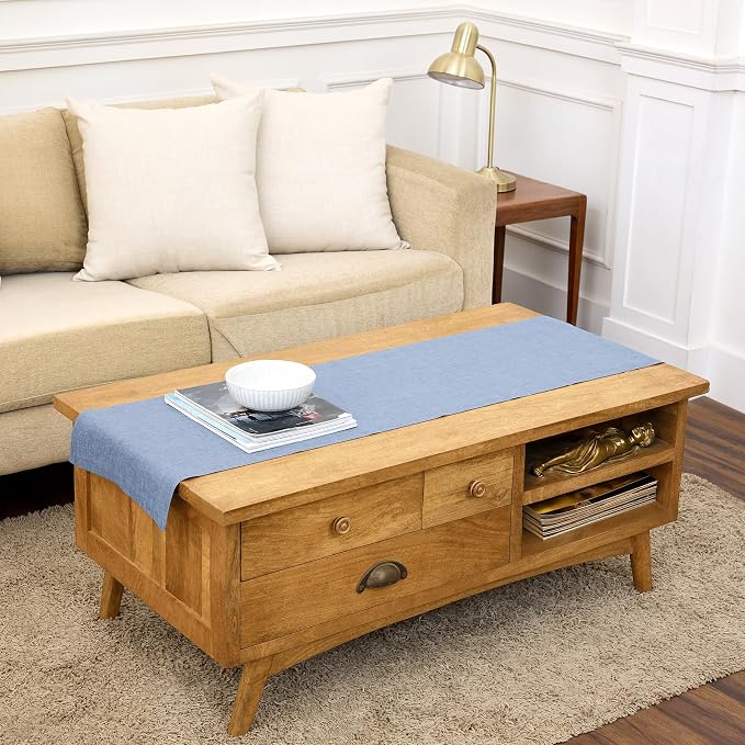 Solino Home 100% Pure Linen Table Runner Chambray Blue, Athena 14 x 48 in | by SolinoHome