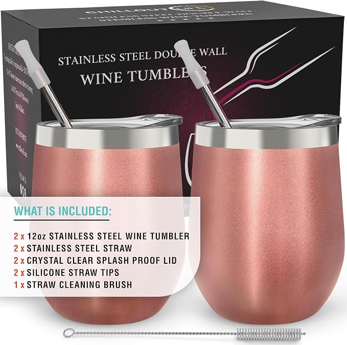CHILLOUT LIFE 12 oz Stainless Steel Wine Tumblers 2 Pack - Image 5