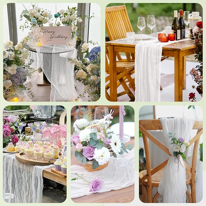 Cheesecloth Table Runner 10FT 12Pcs Ivory Boho Gauze Rustic Sheer Runners | - Image 7