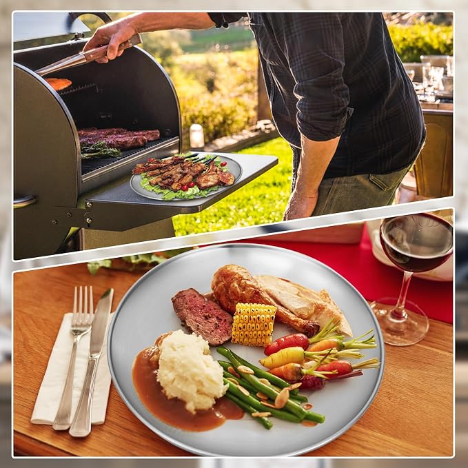 Stainless Steel Plates, 8 Pack 11.8 inch 304 Metal Food Serving Plate Set - Image 5