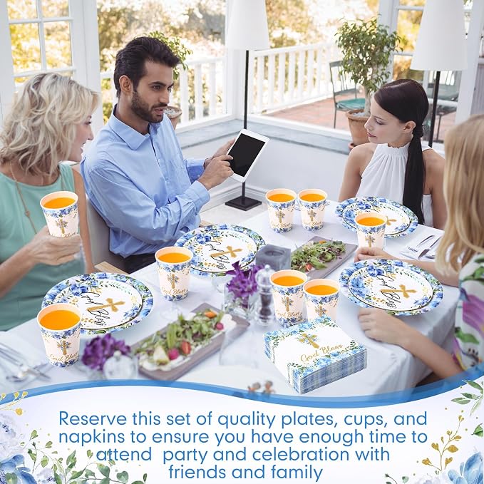 Pickmesh 250 Pcs Blue Baptism Cross Disposable Tableware Set Confirmation - Image 4