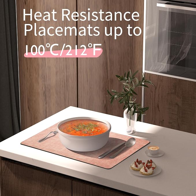 Maxpearl Faux Leather Placemats Set of 6, Peachy Pink | Waterproof - Image 5