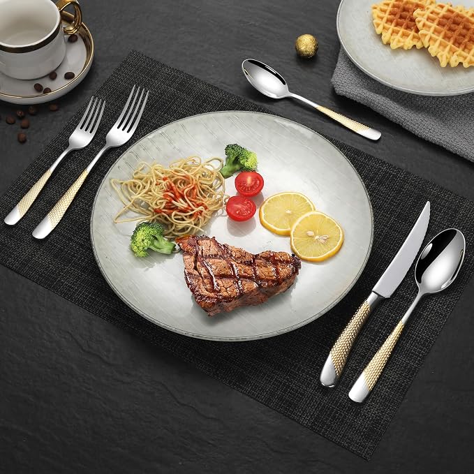 20-Piece Hammered Silver Gold Silverware Set - Image 7