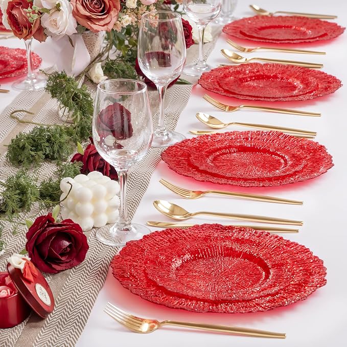 U-QE 60PCS Clear and Red Plastic Plates - Image 4