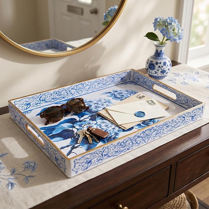 Serving Tray with Handles, Rectangular Plastic Tray 15.75x11.81 Inch, - Image 7