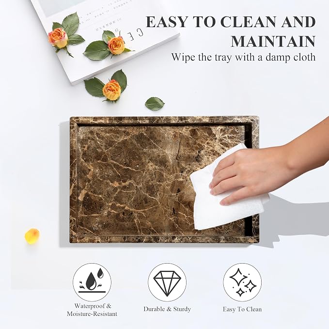 Real Natural Marble Tray for Bathroom, Genuine Marble Stone Vanity Tray - Image 7