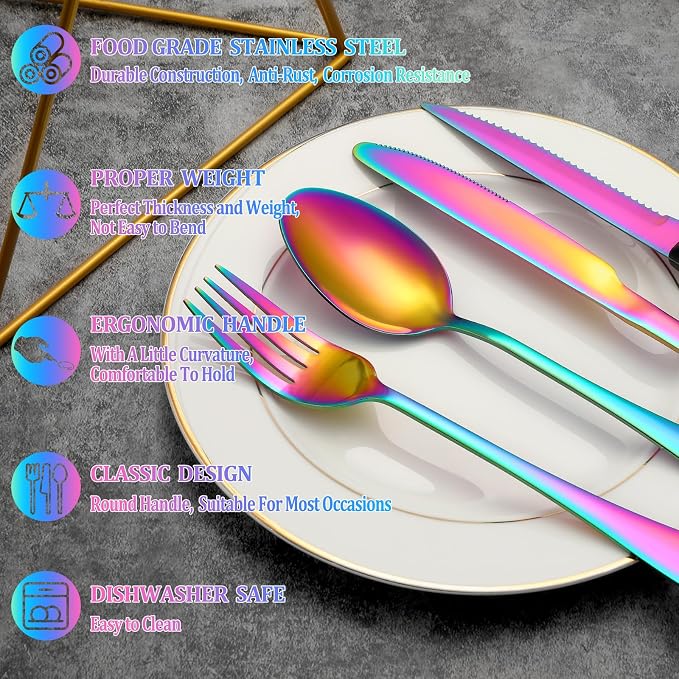 24 Pcs Rainbow Silverware Set - Image 3
