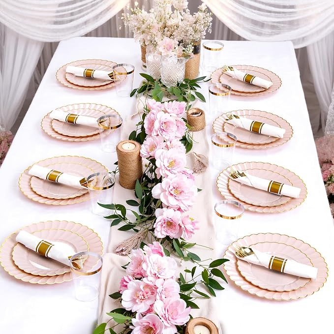 YOUBET 350PCS Pink Scalloped Plastic Plates - Image 5