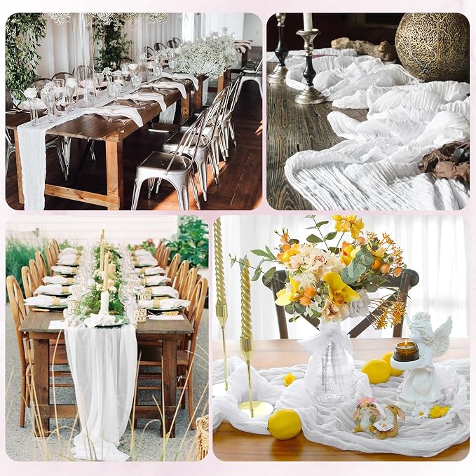 6 Pack White Cheesecloth Table Runner 17x108 Inch Semi Sheer Boho Gauze Cheese - Image 4
