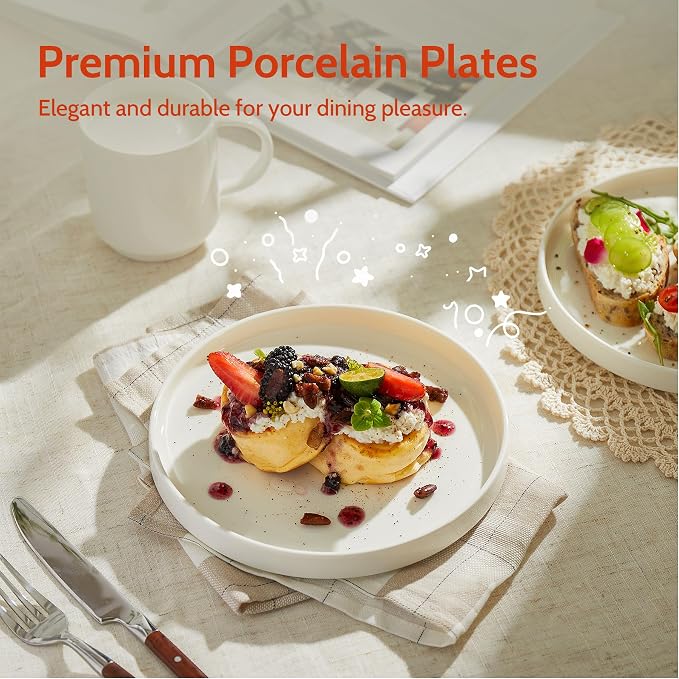 Sweese Porcelain Flat Dessert Plates Set of 6-7.8 Inch Salad Plates - Image 3