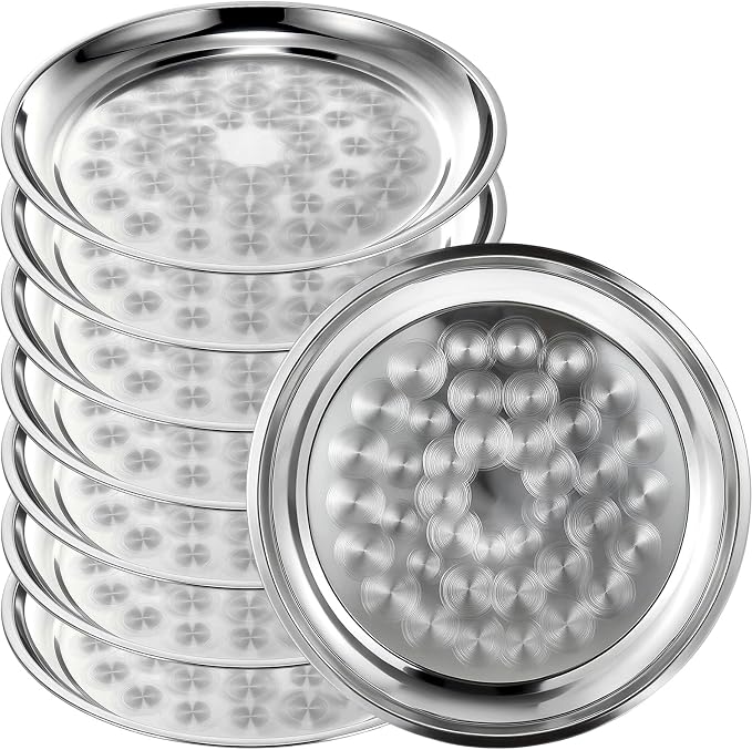 8 Pack Stainless Steel Round Serving Tray by Unknown