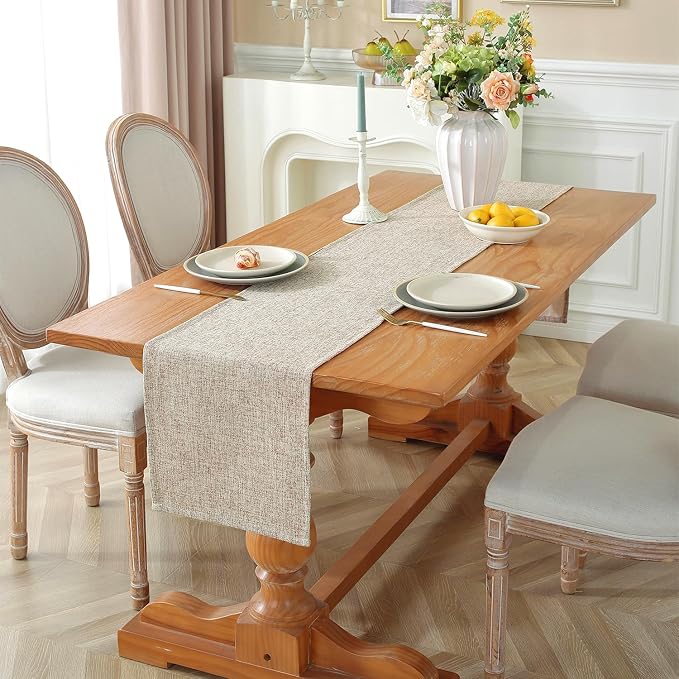 Laolitou Light Brown Table Runners 72 Inches Long, Burlap Linen Texture - Image 2