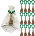 Napkin Rings Set of 12, Wooden Bead Elastic Tassel Napkin Ring | Tassel Napkin by JiTiMi
