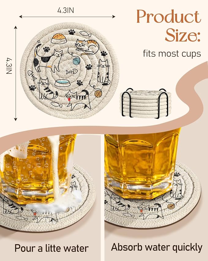 Absorbent Cup Coasters Set of 6 - Image 4