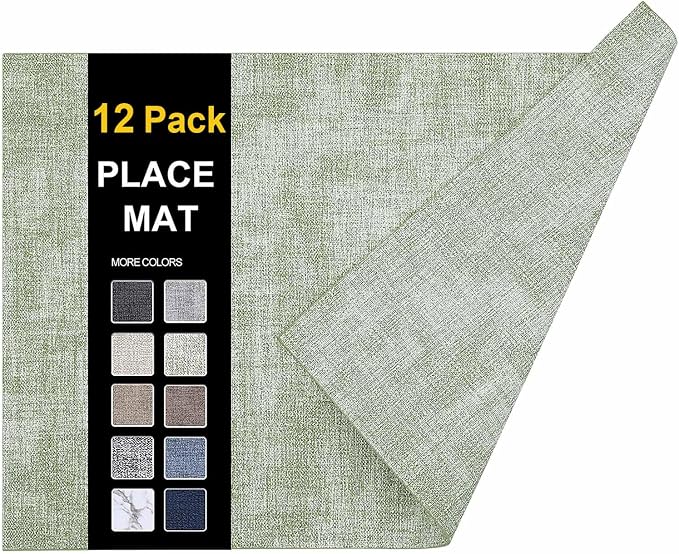 Faux Leather Heat Resistant Placemats 12 Packs, Waterproof Wipeable Dining PU by homing