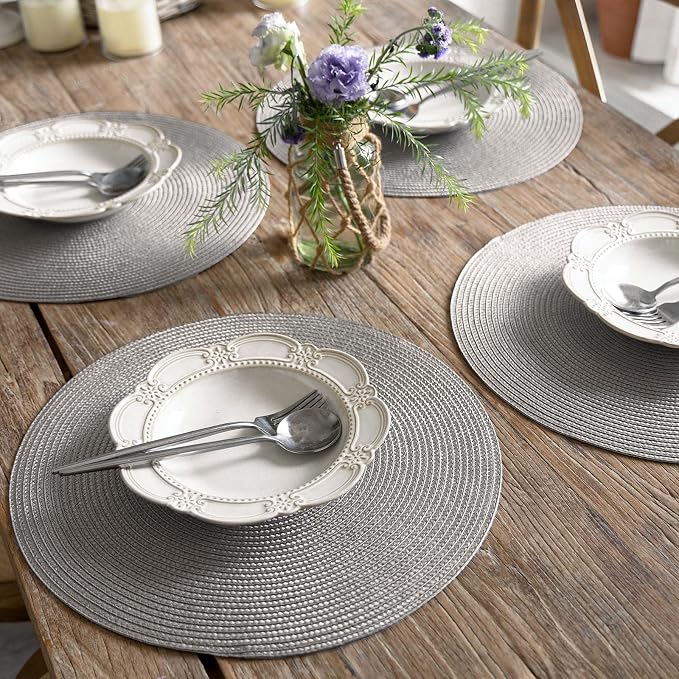 FunWheat Round Braided Placemats Set of 6 Table Mats - Image 5